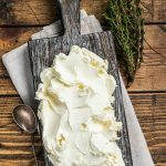 Mascarpone italian Cream cheese. Wooden background. Top view