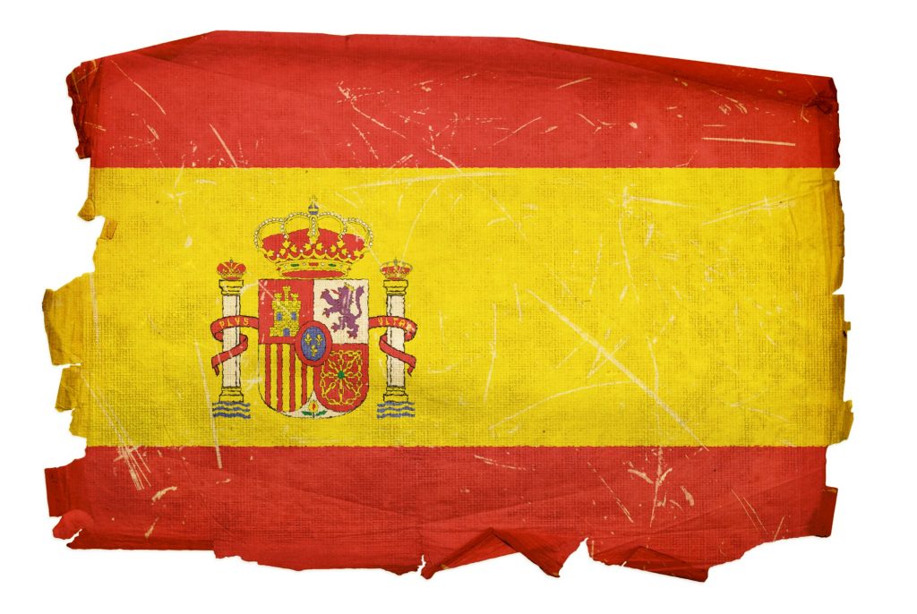 Spain Flag old, isolated on white background