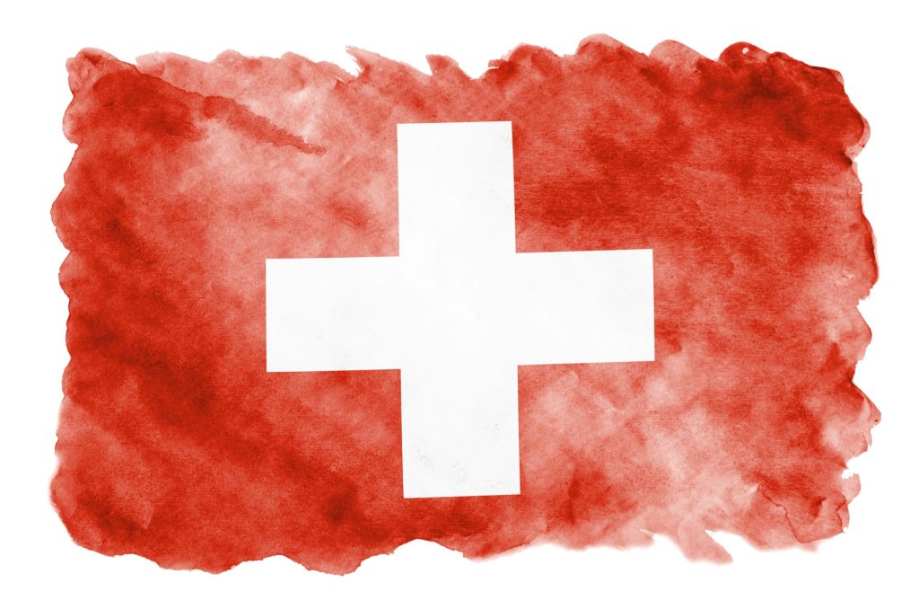 Switzerland flag is depicted in liquid watercolor style isolated on white background