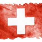 Switzerland flag is depicted in liquid watercolor style isolated on white background